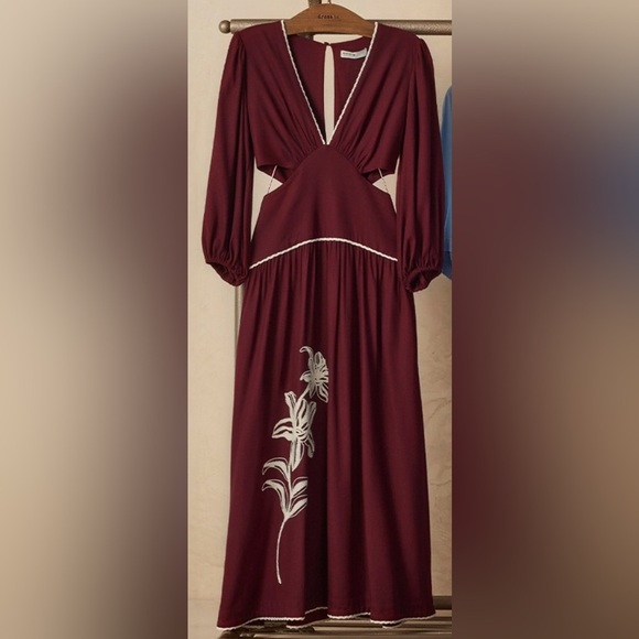 DRESS TO Chic Linen Long Sleeve Burgundy Dress NWT - Picture 5 of 10